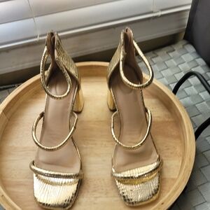 Cato Gold Metallic Strappy Block Heel Sandals - Women